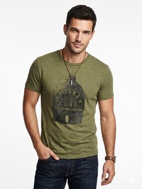 Lucky Brand Olive Green Graphic Crew Neck Tee - Men